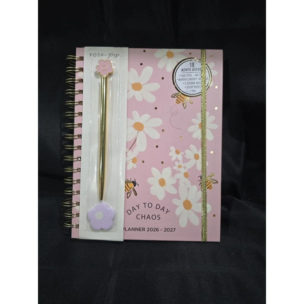 26-27 Daily Planner With Ball Point Pen, Day To Day Chaos Flowers And Bees